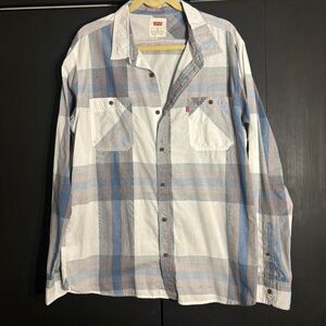 Levi's Blue and White Plaid Button Up Shirt | Men's Size XL